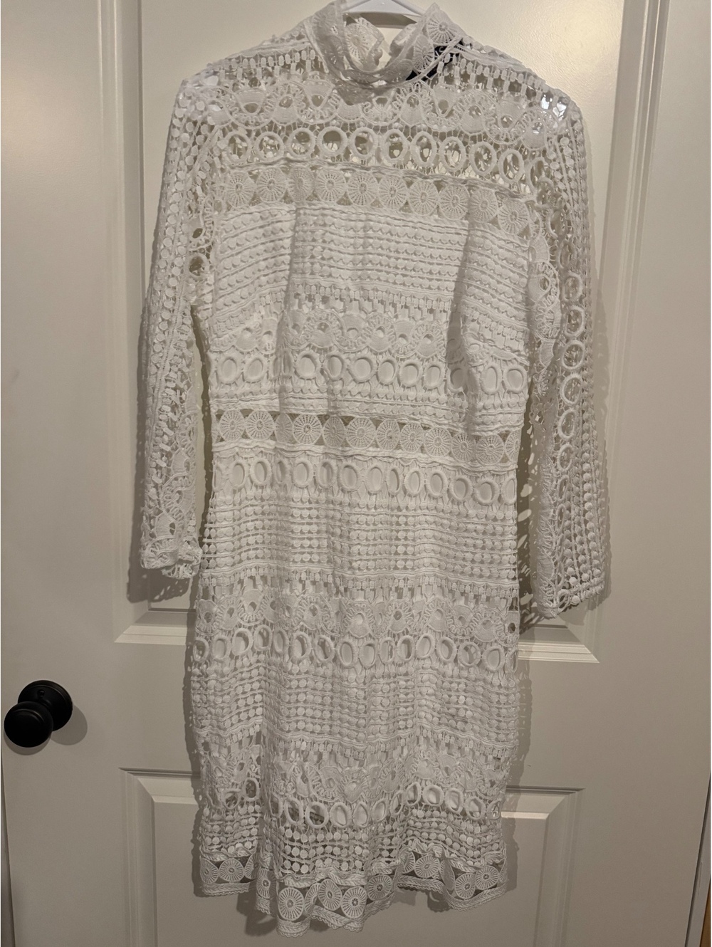 YOINS White Crochet Lace Dress with Long Sleeves and High Neck